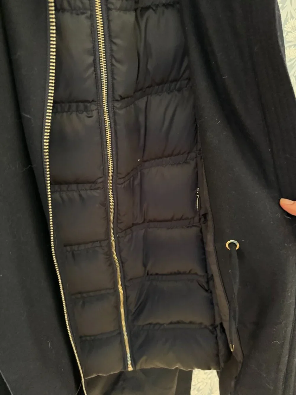 Navy 2:1 Wool Jacket with Removable Puffer Jacket Liner - Size Small